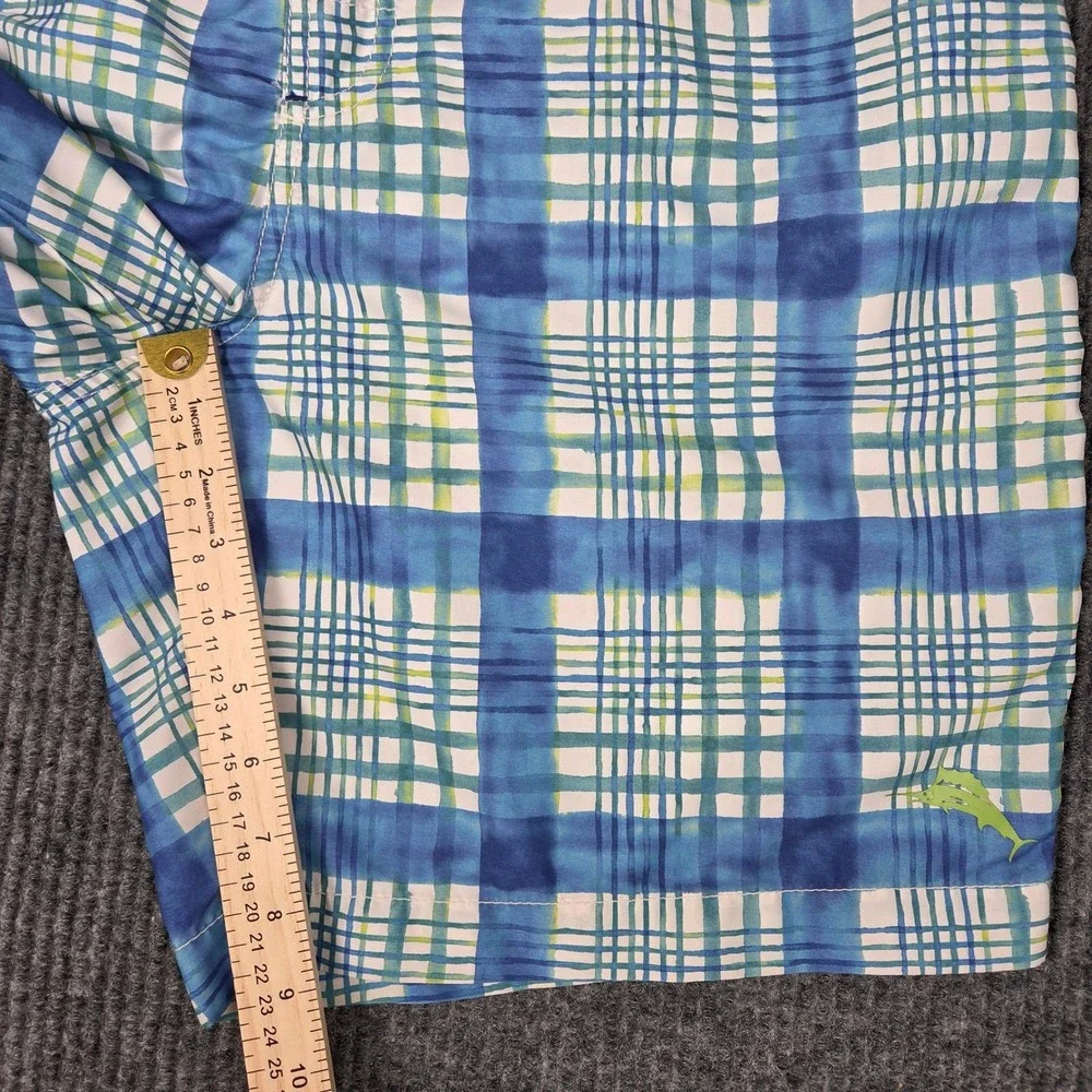 Tommy Bahama Mens XL Blue Green Plaid Recycled Swim Trunks Board Shorts 26951